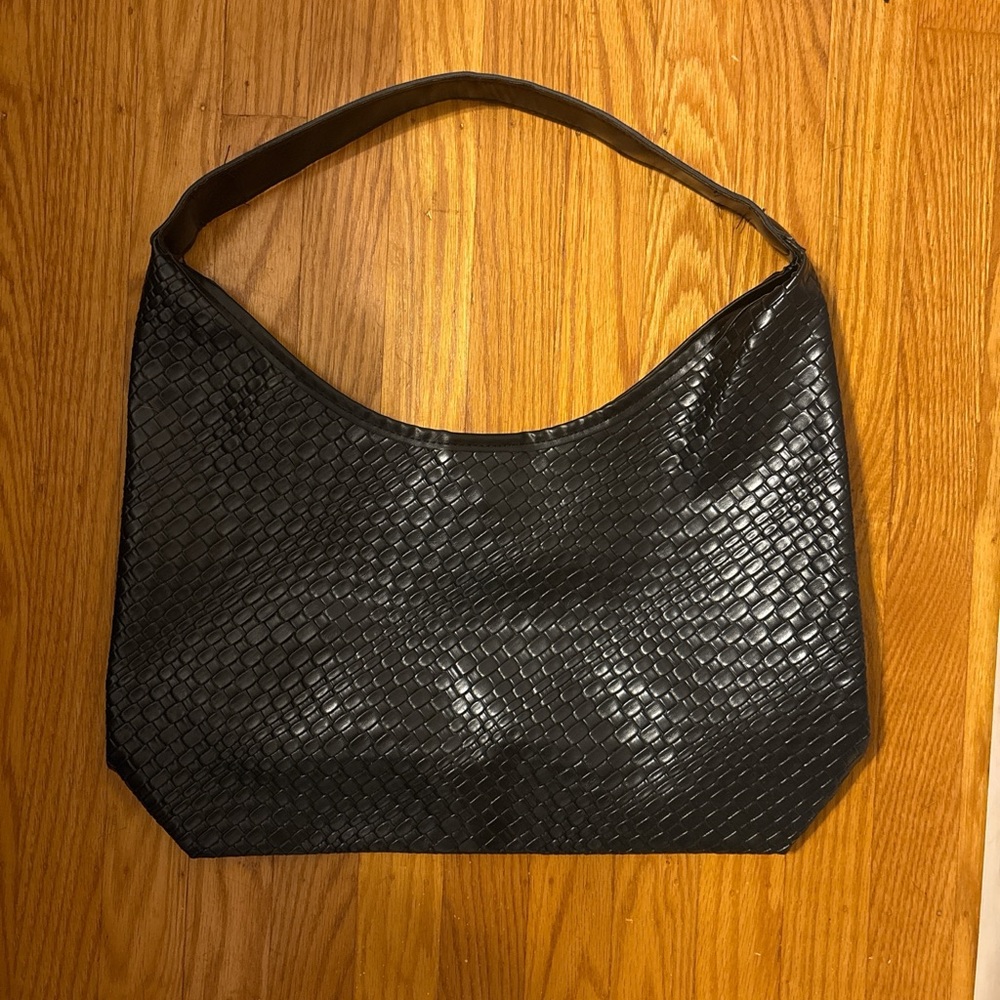 Black Textured Hobo Bag